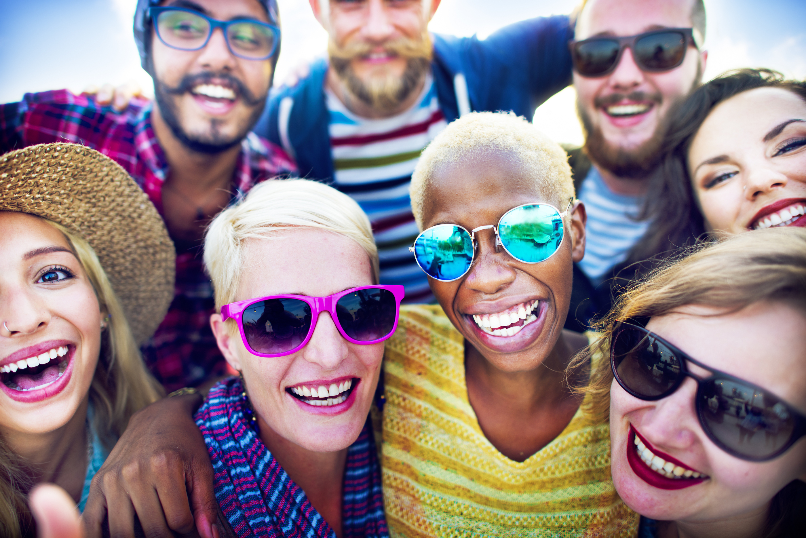 Friends Huddle Cheerful Union Summer Concept